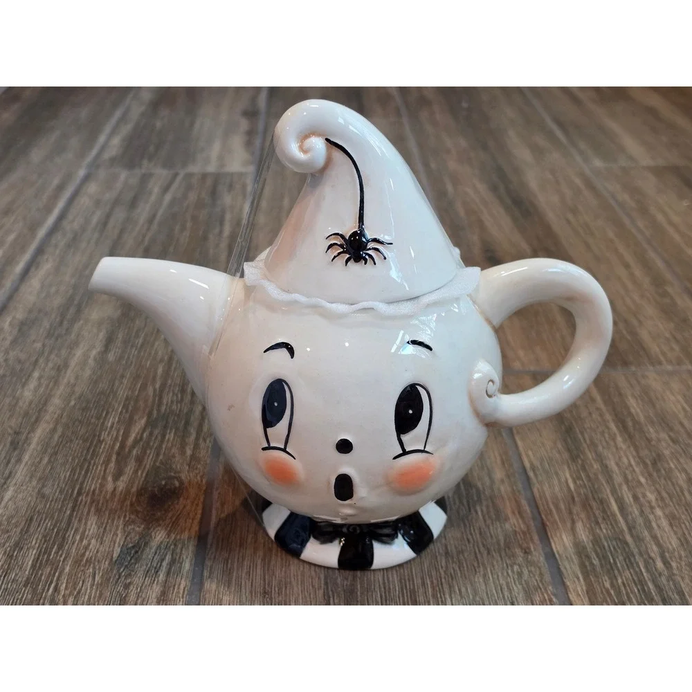 Johanna Parker Transpac Halloween Gus Ghost Teapot and Pumpkin Ghost Mug Set